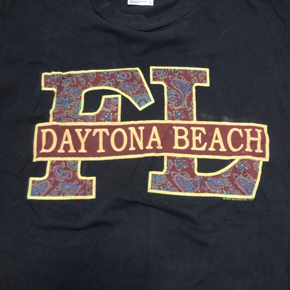 Vintage 1990s Daytona Beach, Florida Mixed Fabric Graphic Crew Neck Tee SZ L - Picture 3 of 6